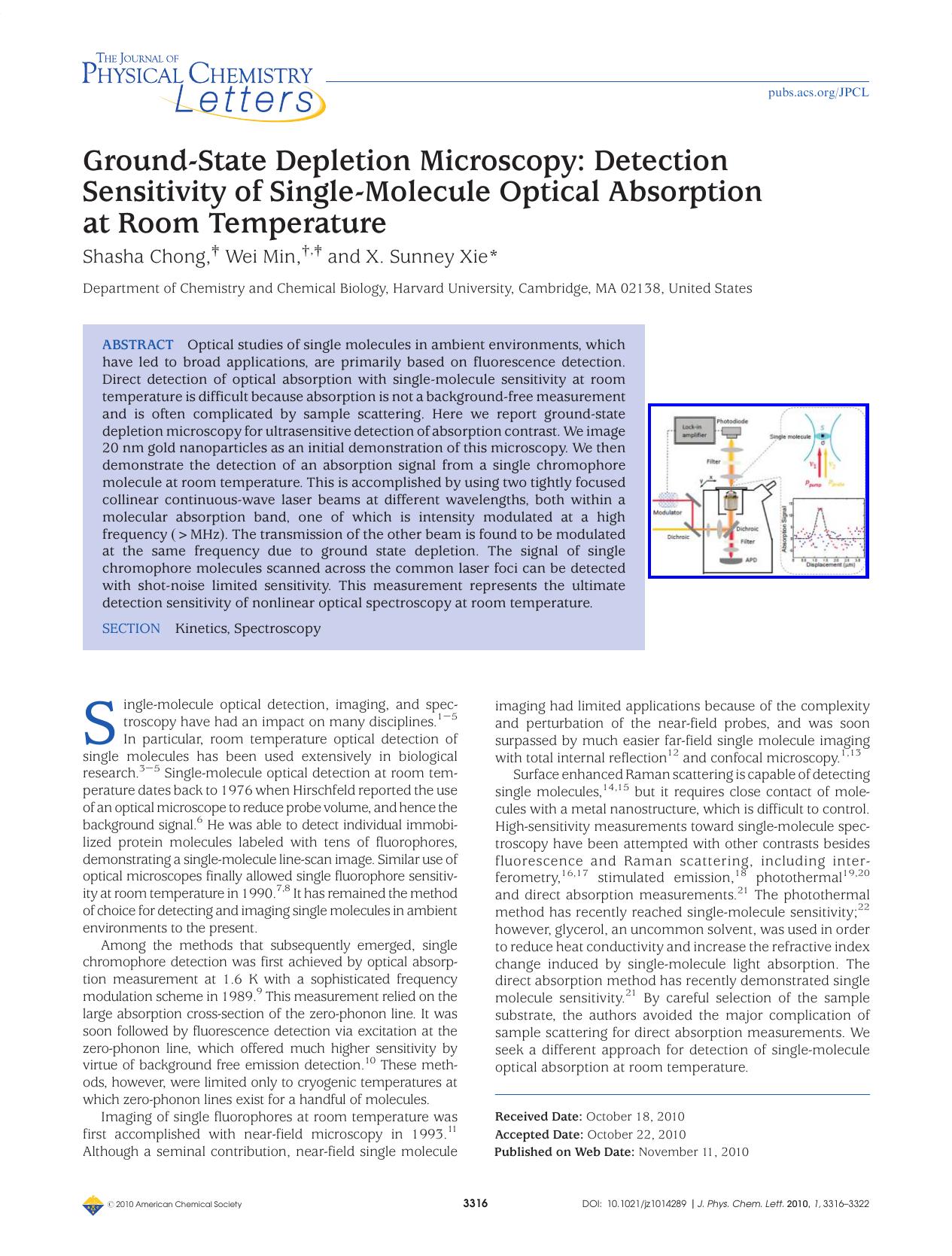 Ground-State Depletion Microscopy: Detection Sensitivity of Single-Molecule Optical Absorption at Room Temperature by Unknown