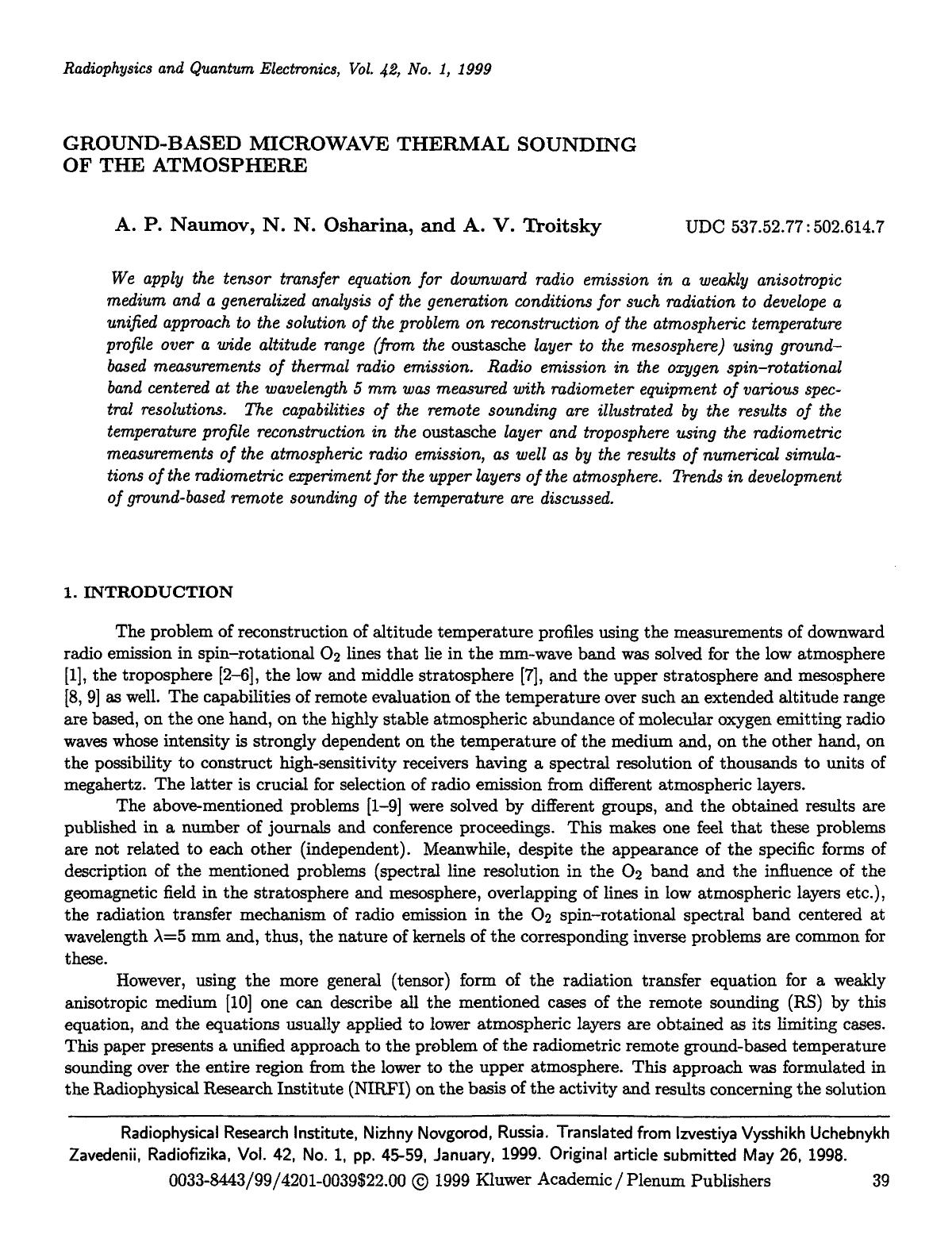 Ground-based microwave thermal sounding of the atmosphere by Unknown