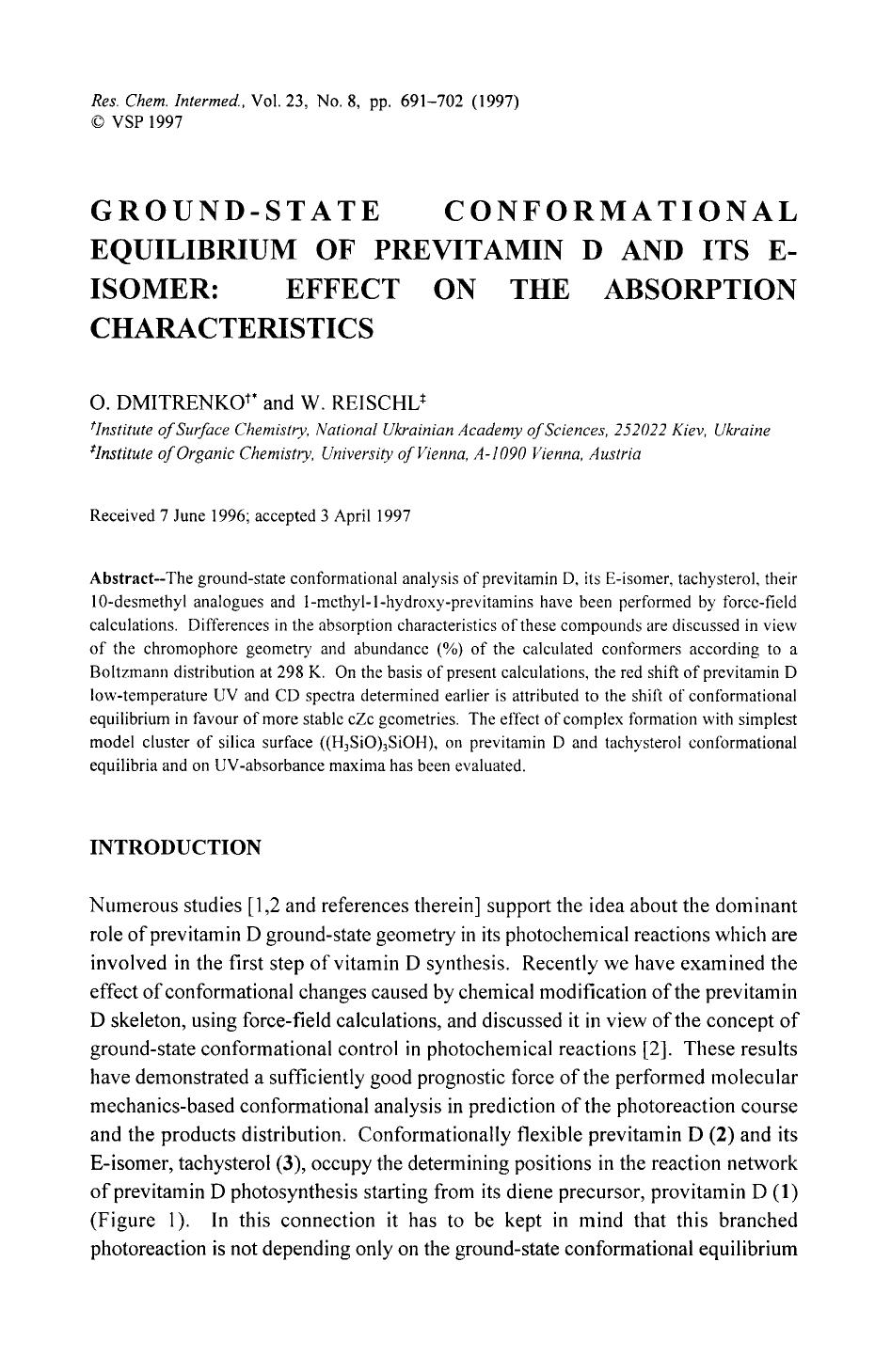 Ground-state conformational equilibrium of previtamin D and its E-isomer: Effect on the absorption characteristics by Unknown