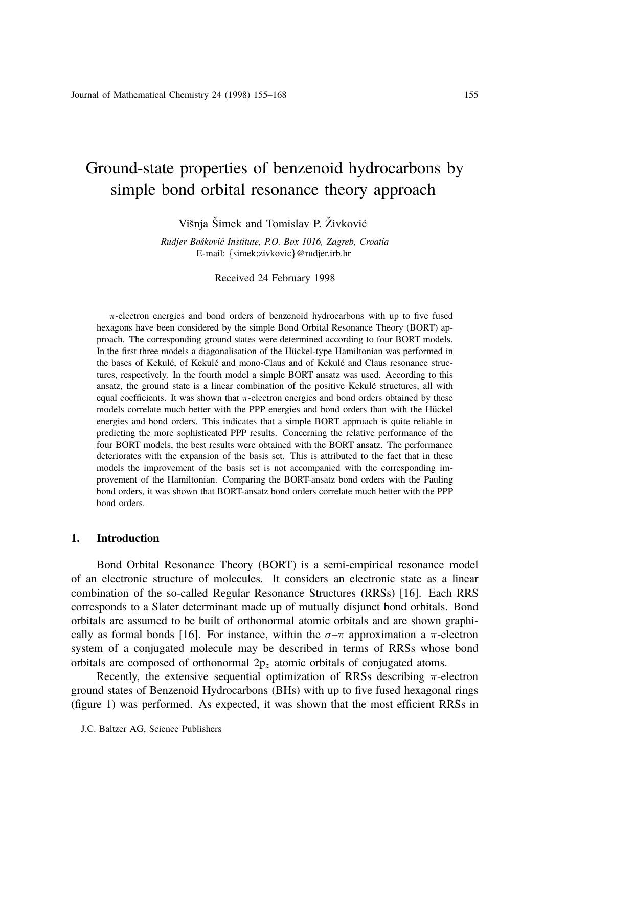 Ground-state properties of benzenoid hydrocarbons by simple bond orbital resonance theory approach by Unknown