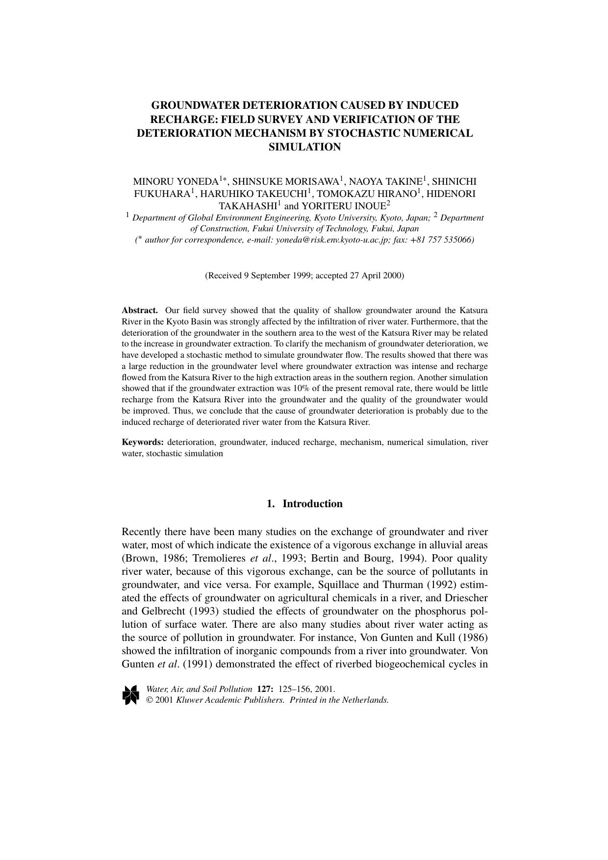 Groundwater Deterioration Caused by Induced Recharge: Field Survey and Verification of the Deterioration Mechanism by Stochastic Numerical Simulation by Unknown