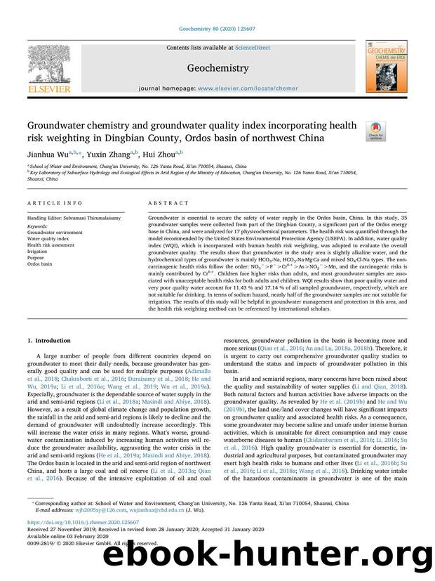 Groundwater chemistry and groundwater quality index incorporating health risk weighting in Dingbian County, Ordos basin of northwest China by Jianhua Wu & Yuxin Zhang & Hui Zhou