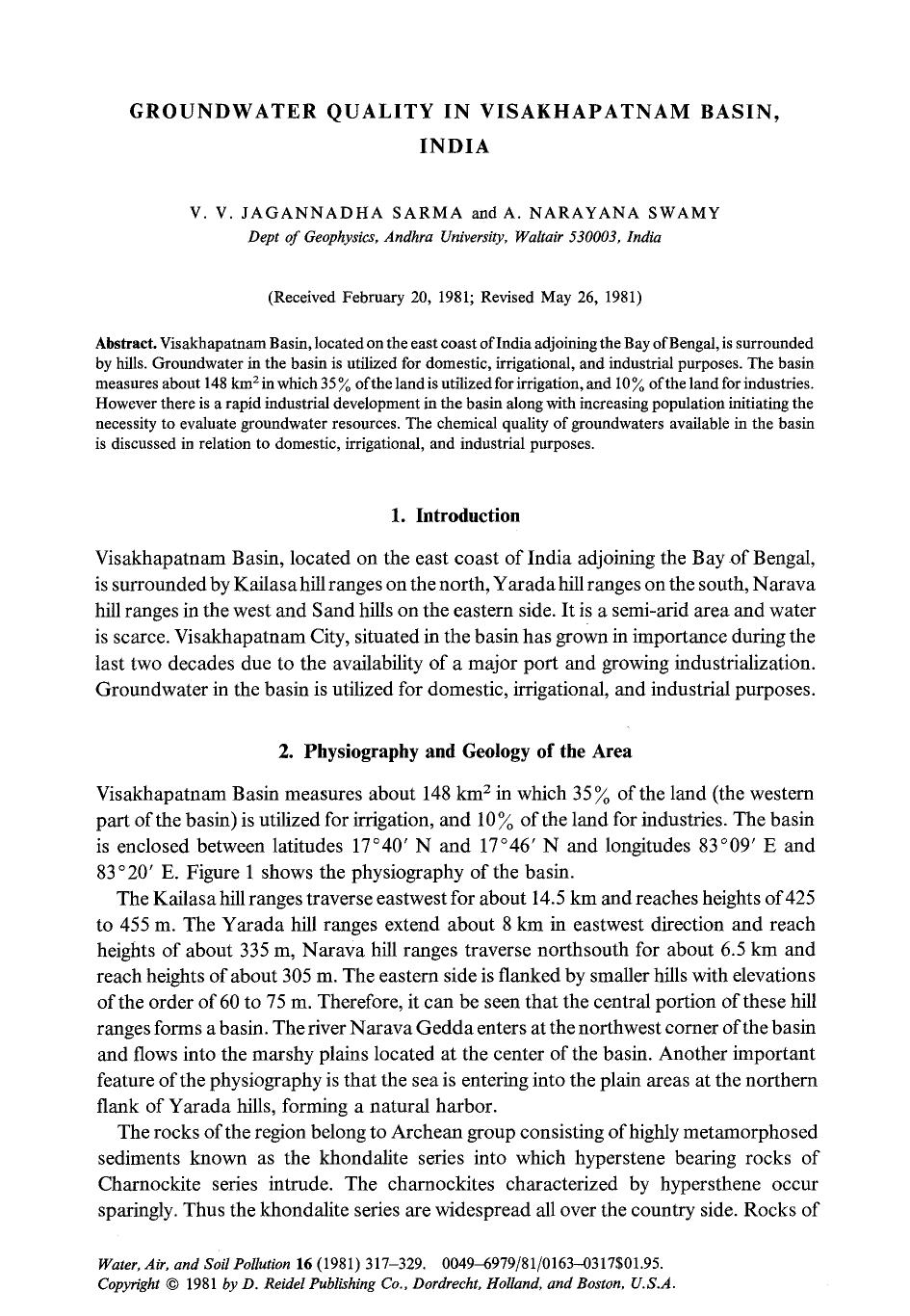 Groundwater quality in Visakhapatnam Basin, India by Unknown