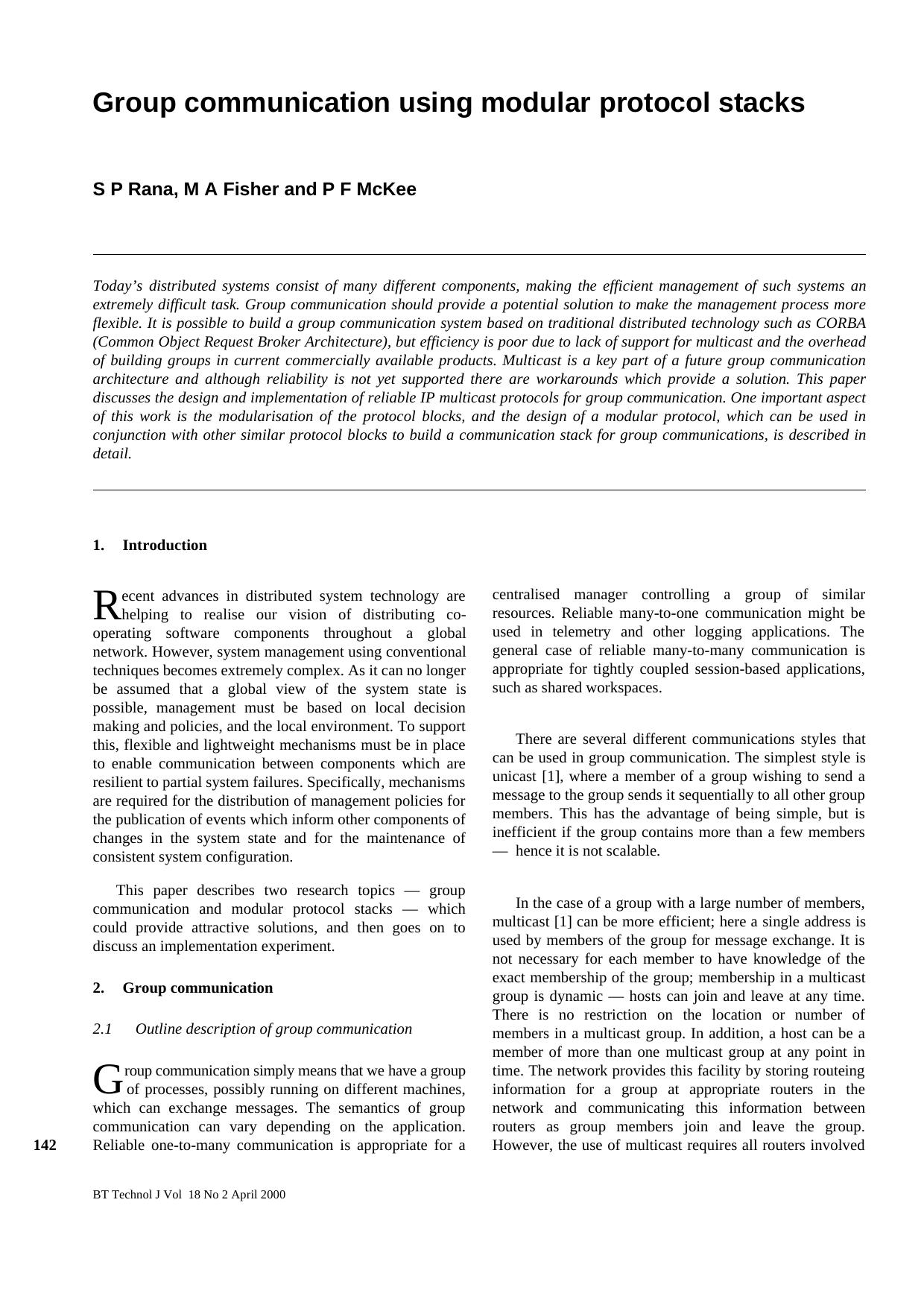 Group Communication Using Modular Protocol Stacks by Unknown