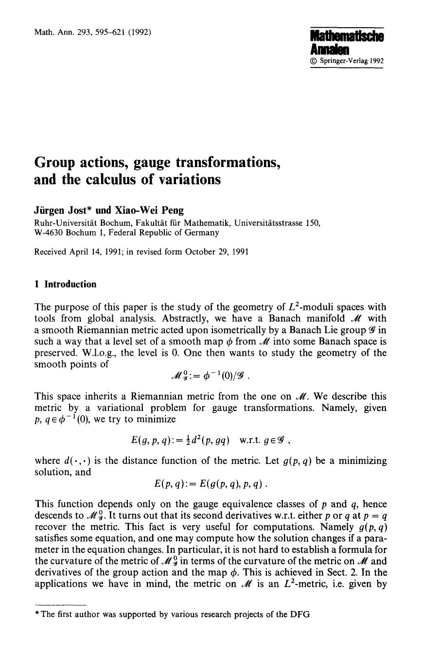 Group actions, gauge transformations, and the calculus of variations by Unknown