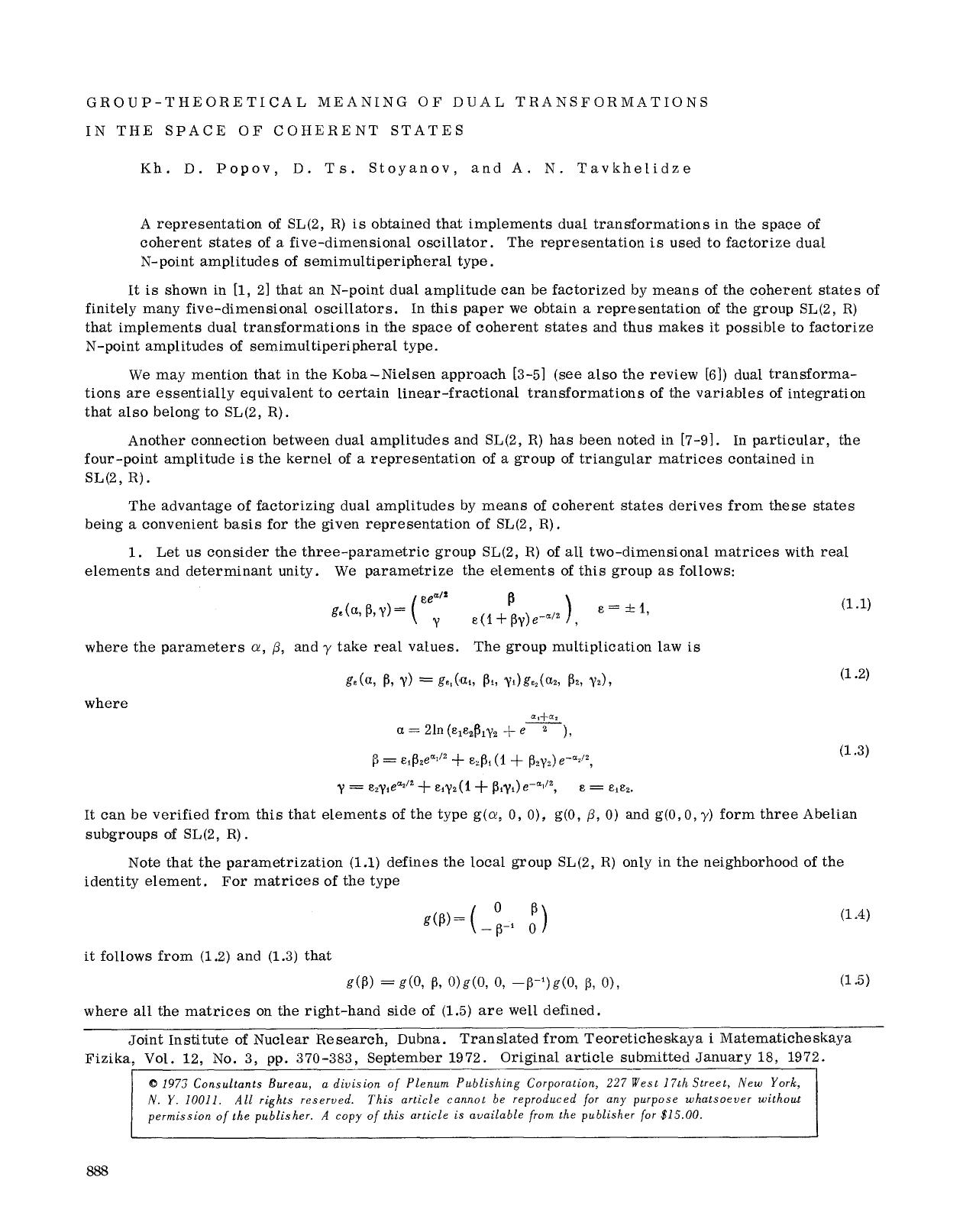 Group-theoretical meaning of dual transformations in the space of coherent states by Unknown