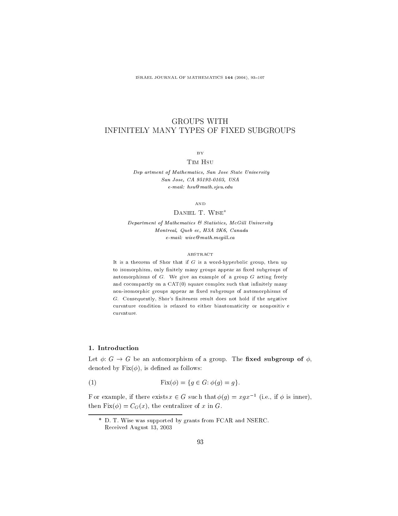 Groups with infinitely many types of fixed subgroups by Unknown