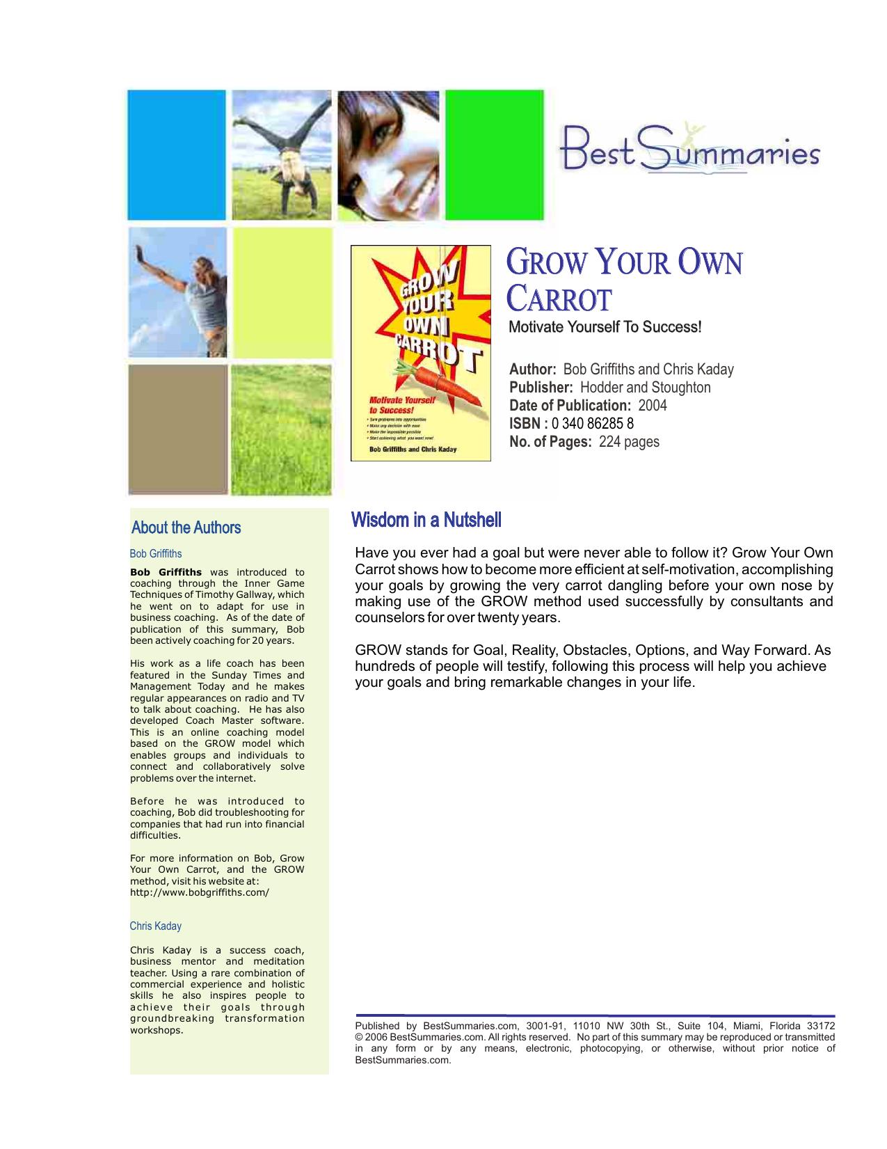 Grow Your Own Carrot: Motivate Yourself to Success! (Help Yourself) by Bob Griffiths Chris Kaday