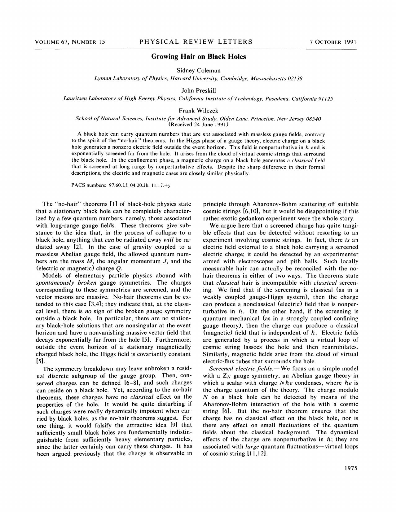 Growing Hair on Black Holes (1991) by Unknown