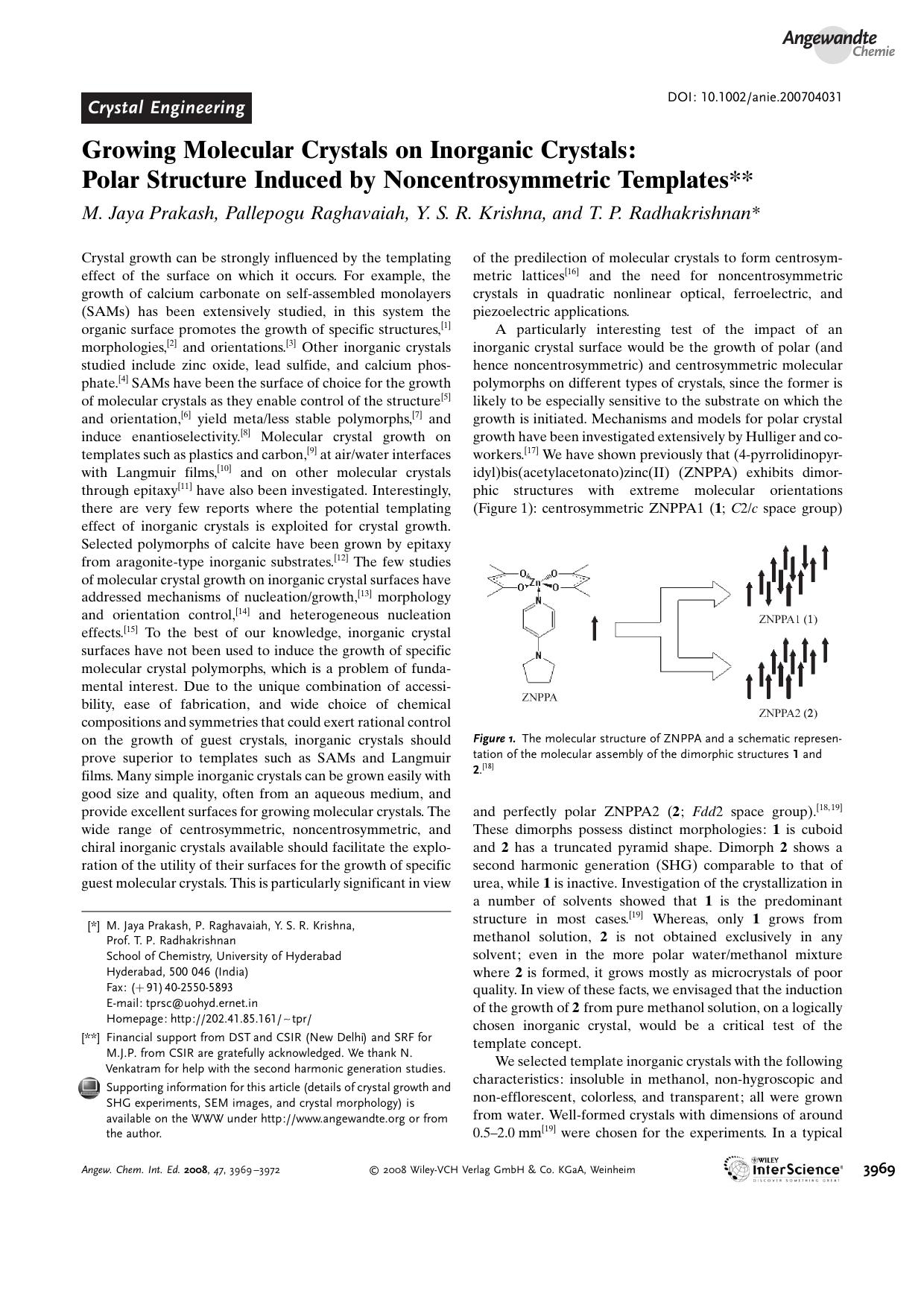 Growing Molecular Crystals on Inorganic Crystals: Polar Structure Induced by Noncentrosymmetric Templates by Unknown