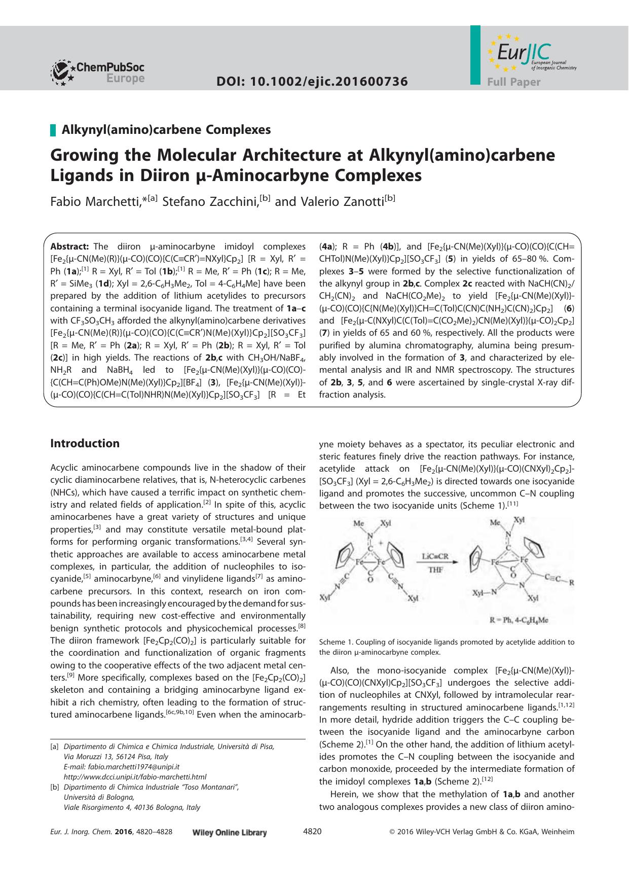 Growing the Molecular Architecture at Alkynyl(amino)carbene Ligands in Diiron µ‐Aminocarbyne Complexes by Unknown