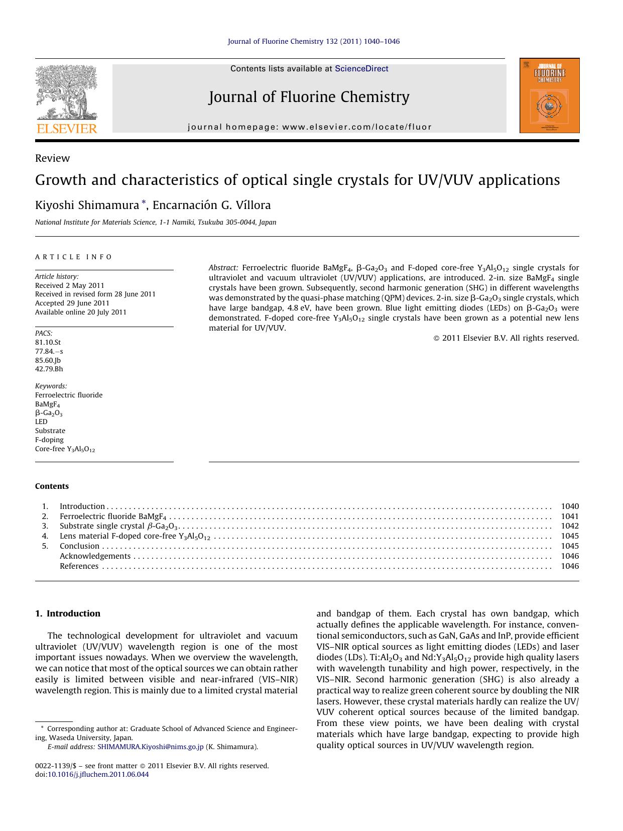 Growth and characteristics of optical single crystals for UVVUV applications by Kiyoshi Shimamura