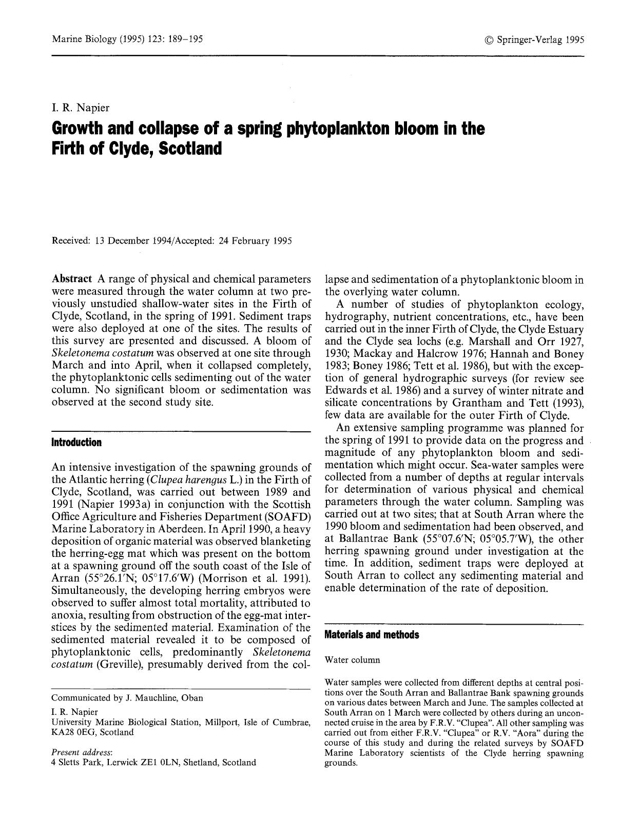 Growth and collapse of a spring phytoplankton bloom in the Firth of Clyde, Scotland by Unknown