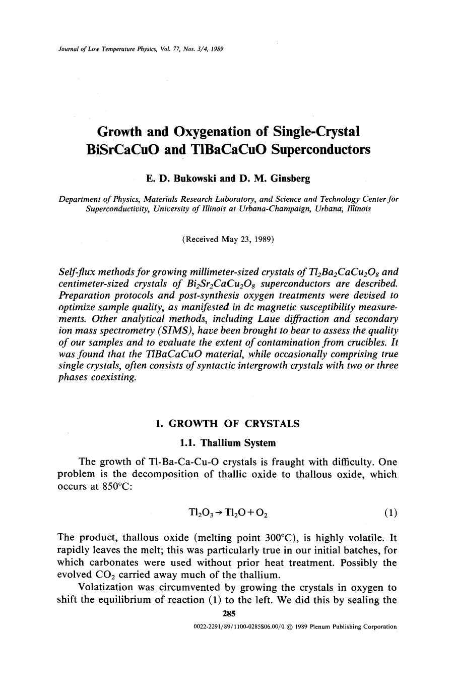 Growth and oxygenation of single-crystal BiSrCaCuO and TlBaCaCuO superconductors by Unknown