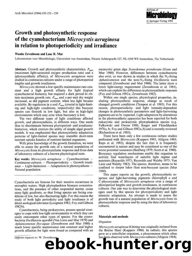 Growth and photosynthetic response of the cyanobacterium <Emphasis Type="Italic">Microcystis aeruginosa<Emphasis> in relation to photoperiodicity and irradiance by Unknown