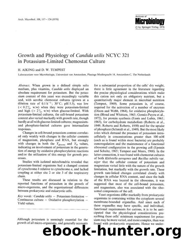 Growth and physiology of <Emphasis Type="Italic">Candida utilis<Emphasis> NCYC 321 in potassium-limited chemostat culture by Unknown