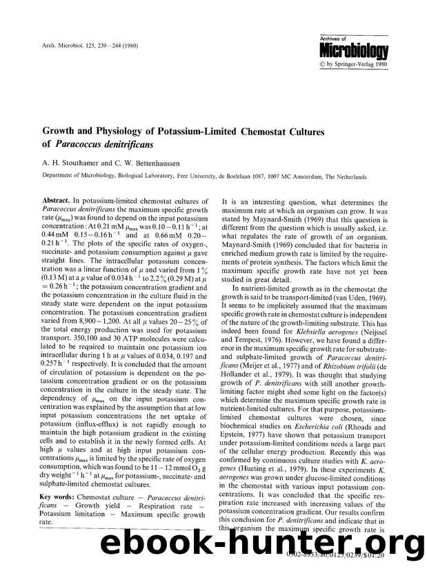 Growth and physiology of potassium-limited chemostat cultures of <Emphasis Type="Italic">Paracoccus denitrificans<Emphasis> by Unknown