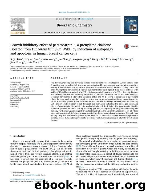 Growth inhibitory effect of paratocarpin E, a prenylated chalcone isolated from Euphorbia humifusa Wild., by induction of autophagy and apoptosis in human breast cancer cells by unknow