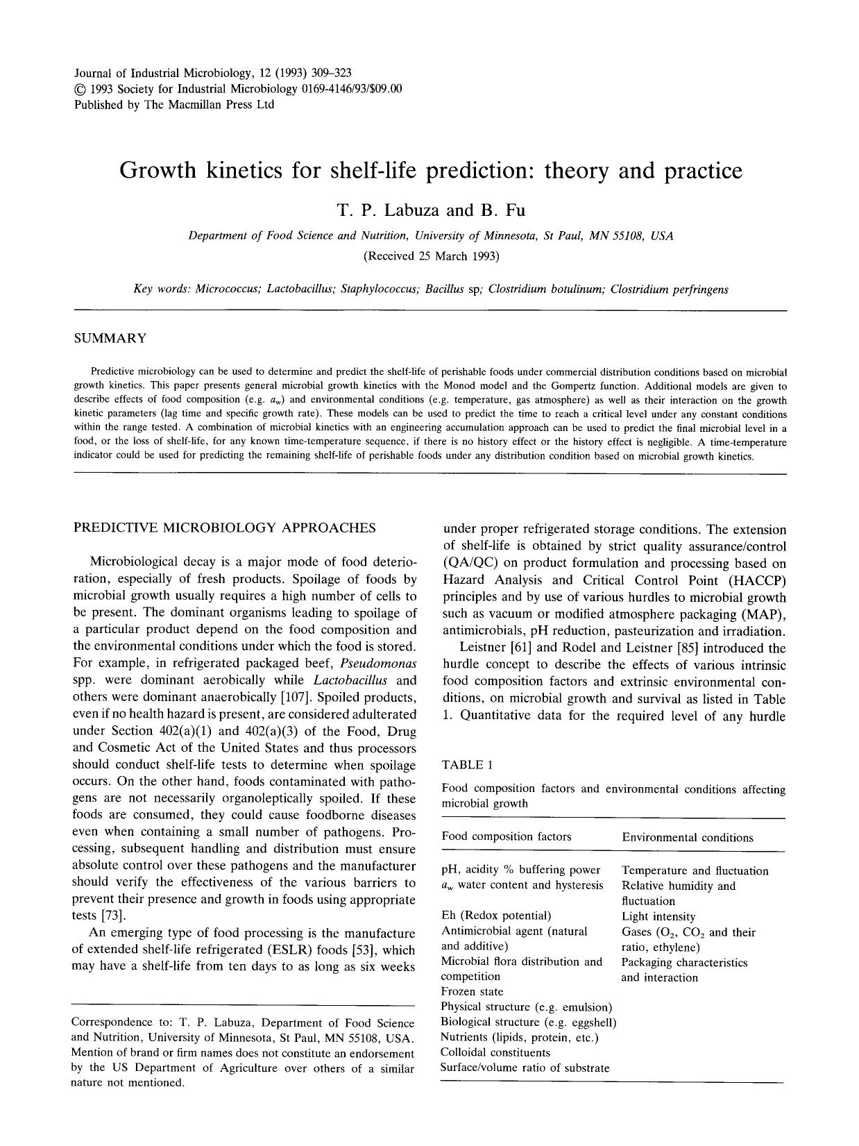 Growth kinetics for shelf-life prediction: Theory and practice by Unknown