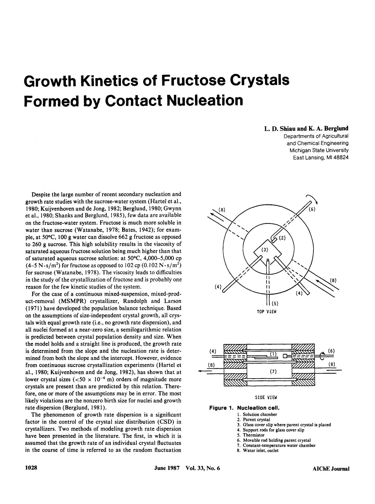 Growth kinetics of fructose crystals formed by contact nucleation by Unknown