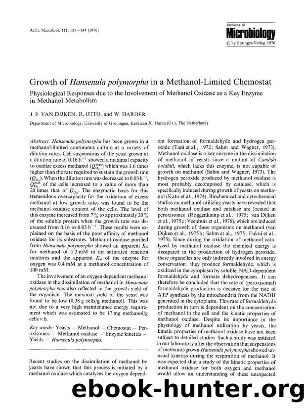 Growth of <Emphasis Type="Italic">Hansenula polymorpha<Emphasis> in a methanol-limited chemostat by Unknown