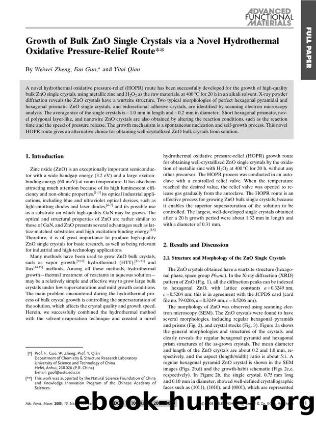 Growth of Bulk ZnO Single Crystals via a Novel Hydrothermal Oxidative Pressure-Relief Route by Unknown