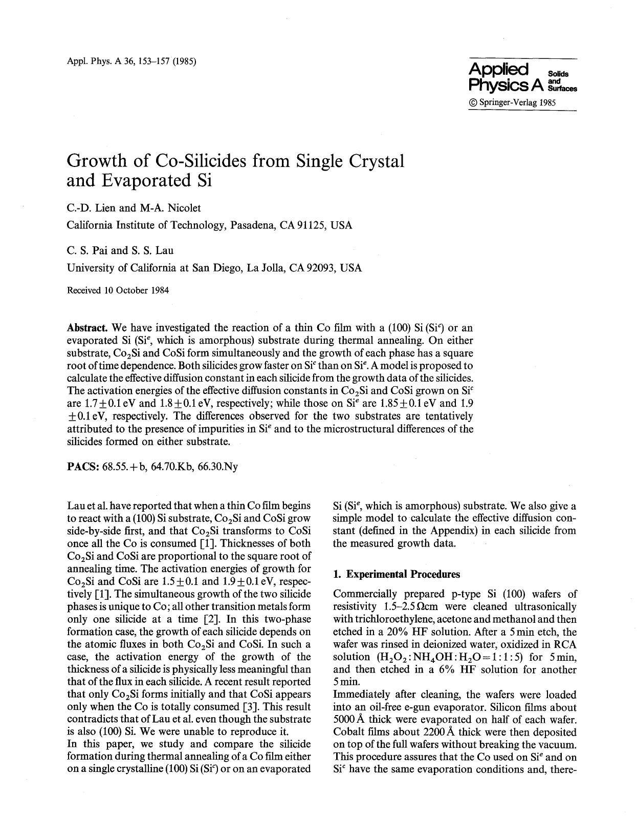 Growth of Co-Silicides from single crystal and evaporated Si by Unknown