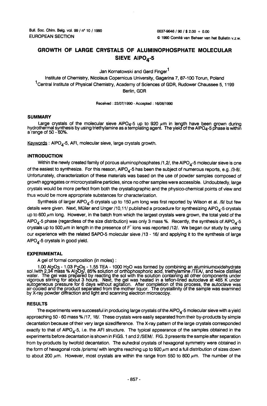 Growth of Large Crystals of Aluminophosphate Molecular Sieve AlPO45 by Unknown