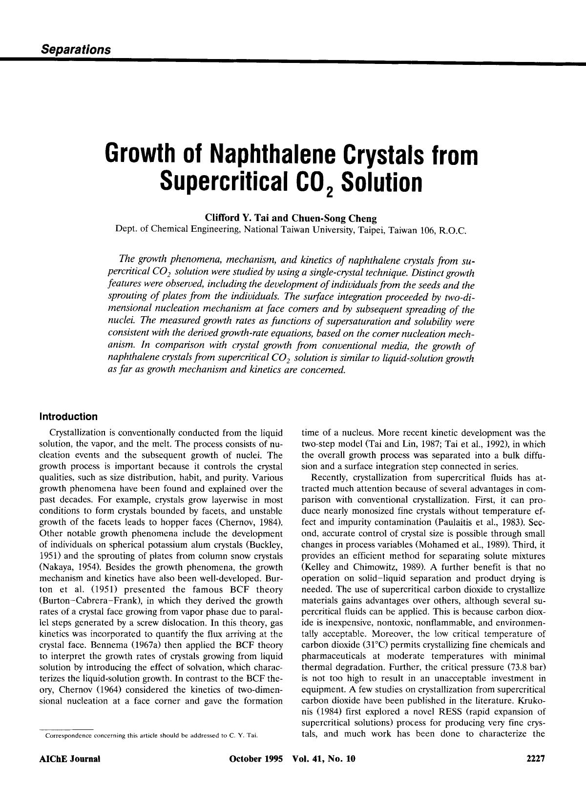 Growth of naphthalene crystals from supercritical CO2 solution by Unknown