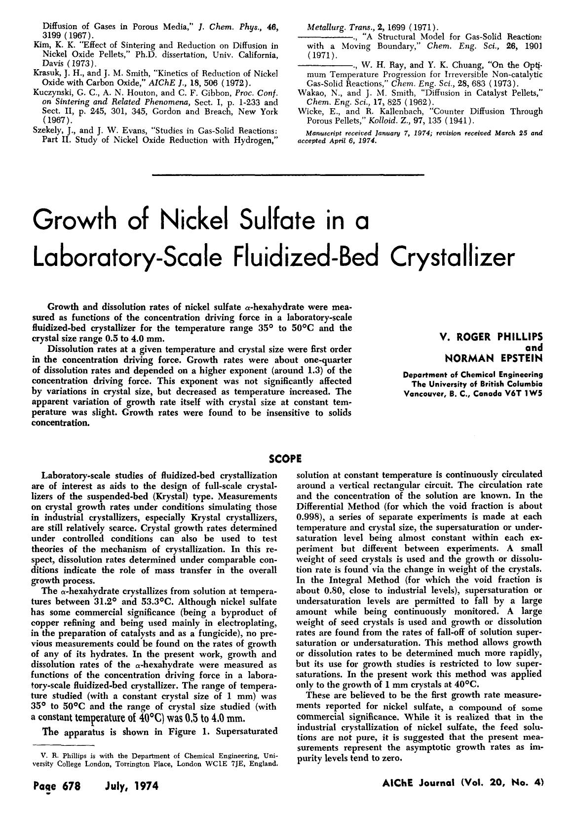 Growth of nickel sulfate in a laboratory-scale fluidized-bed crystallizer by Unknown