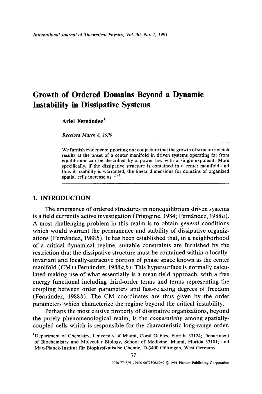 Growth of ordered domains beyond a dynamic instability in dissipative systems by Unknown