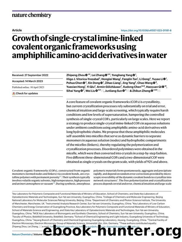 Growth of single-crystal imine-linked covalent organic frameworks using amphiphilic amino-acid derivatives in water by unknow