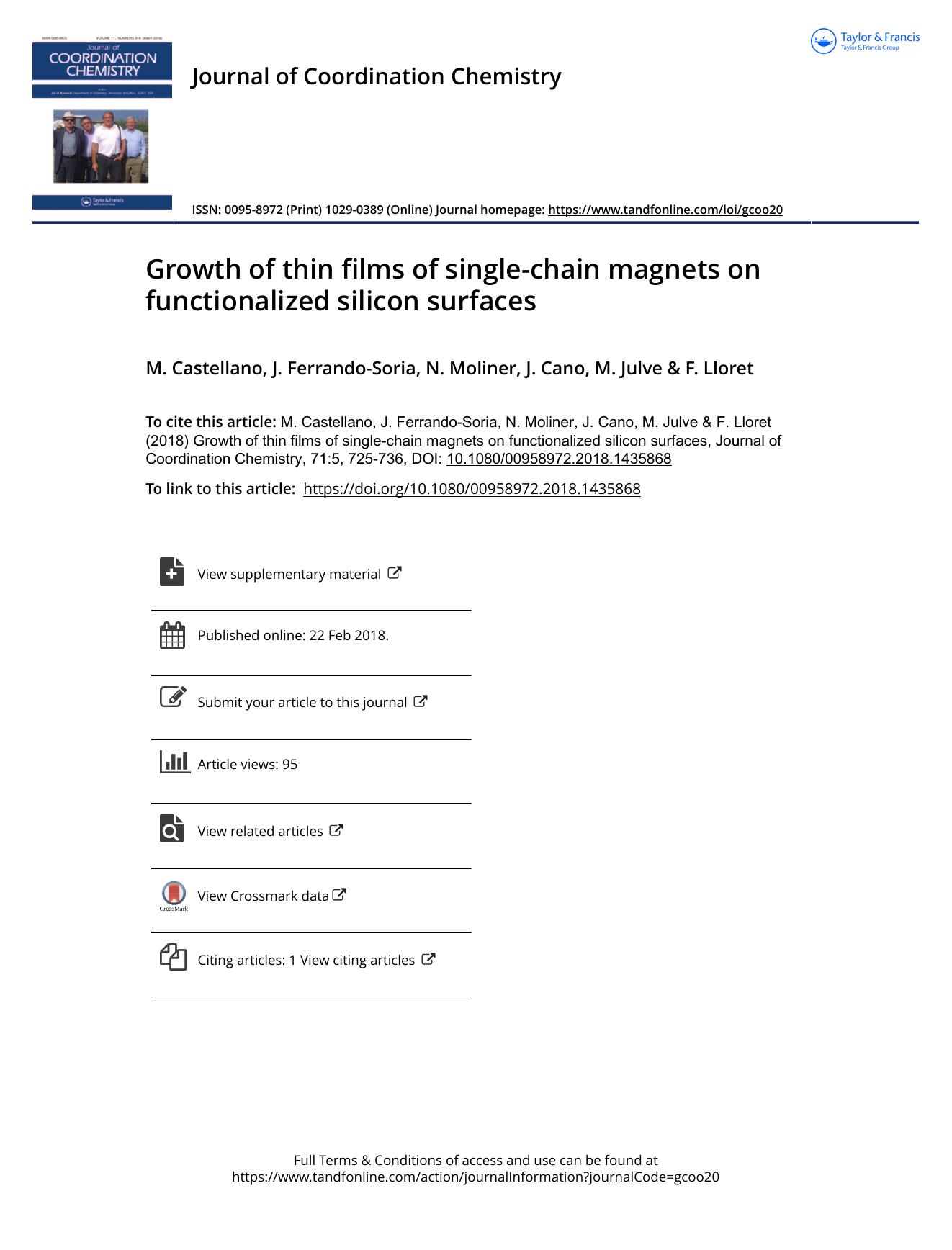 Growth of thin films of single-chain magnets on functionalized silicon surfaces by M. Castellano & H. Yuan & J. Ferrando-Soria & N. Moliner & J. Cano & M. Julve & F. Lloret