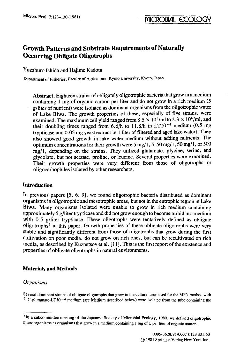 Growth patterns and substrate requirements of naturally occurring obligate oligotrophs by Unknown