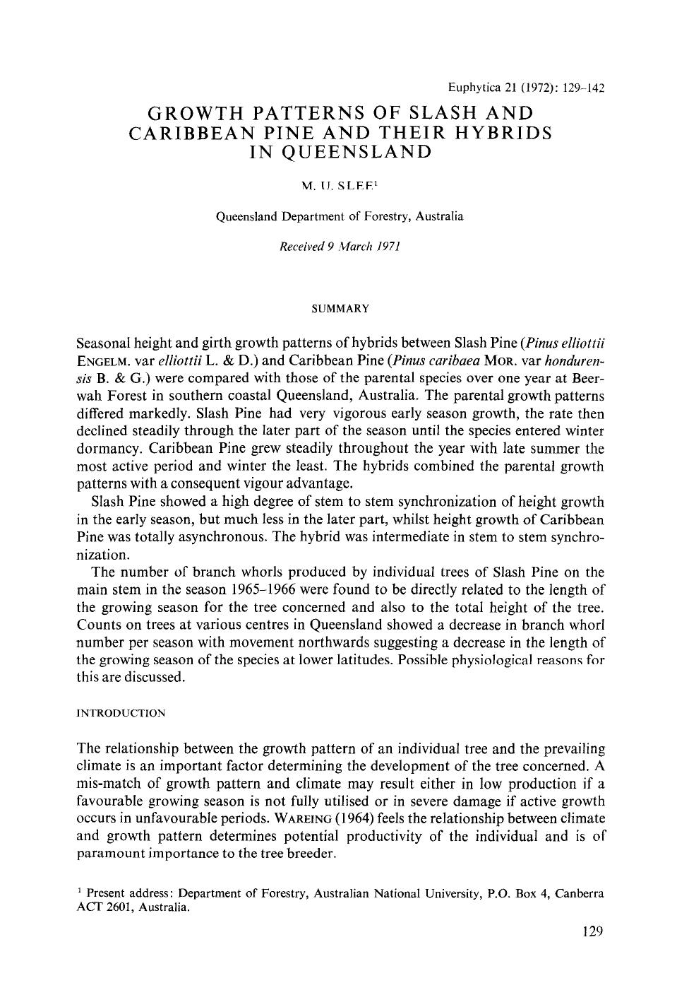 Growth patterns of Slash and Caribbean Pine and their hybrids in Queensland by Unknown