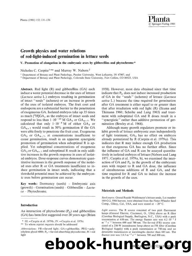 Growth physics and water relations of red-light-induced germination in lettuce seeds by Unknown