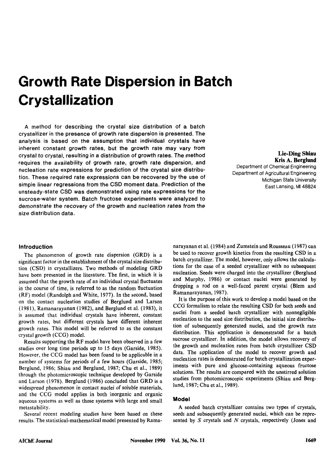 Growth rate dispersion in batch crystallization by Unknown
