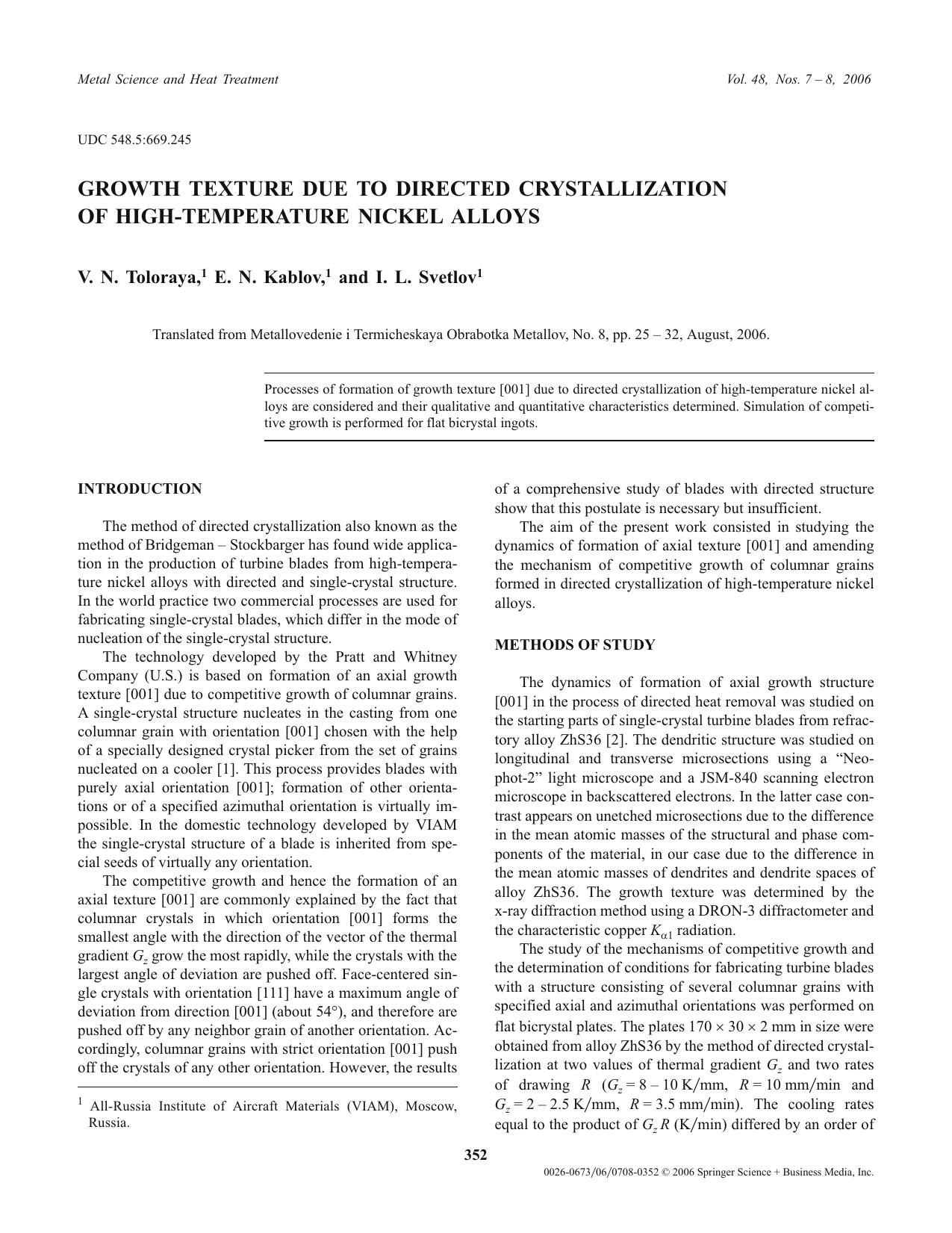 Growth texture due to directed crystallization of high-temperature nickel alloys by Unknown