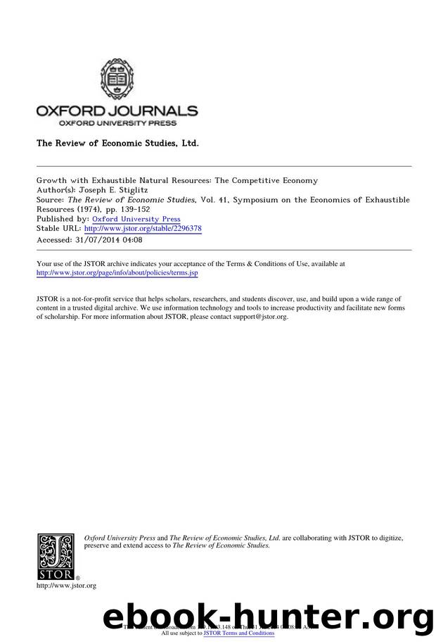 Growth with Exhaustible Natural Resources: The Competitive Economy by Growth & Exhaustible Natural Resources The Competitive Economy