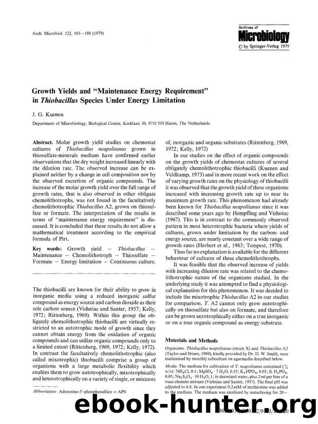 Growth yields and &#x201C;Maintenance energy requirement&#x201D; in <Emphasis Type="Italic">Thiobacillus<Emphasis> species under energy limitation by Unknown