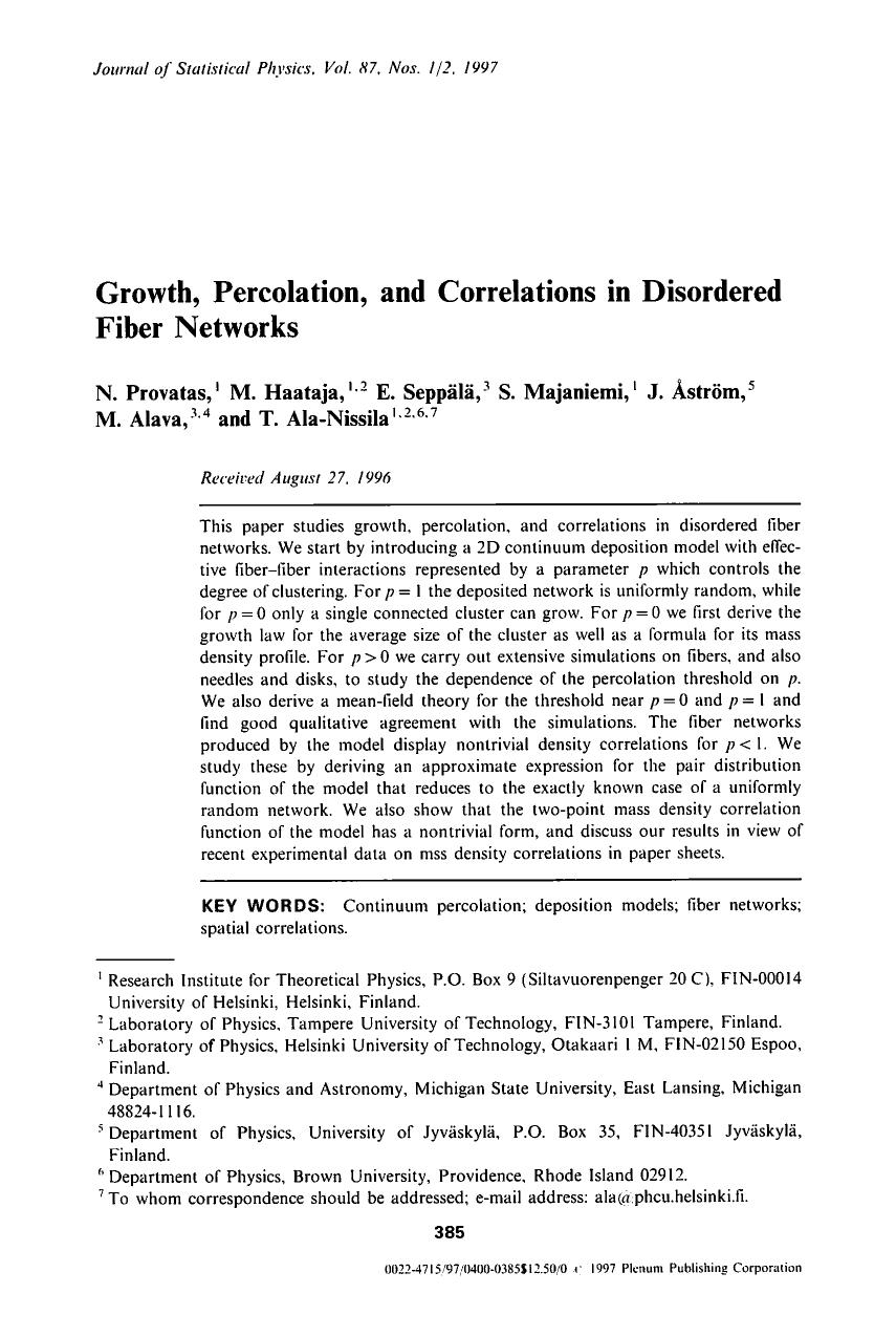 Growth, percolation, and correlations in disordered fiber networks by Unknown