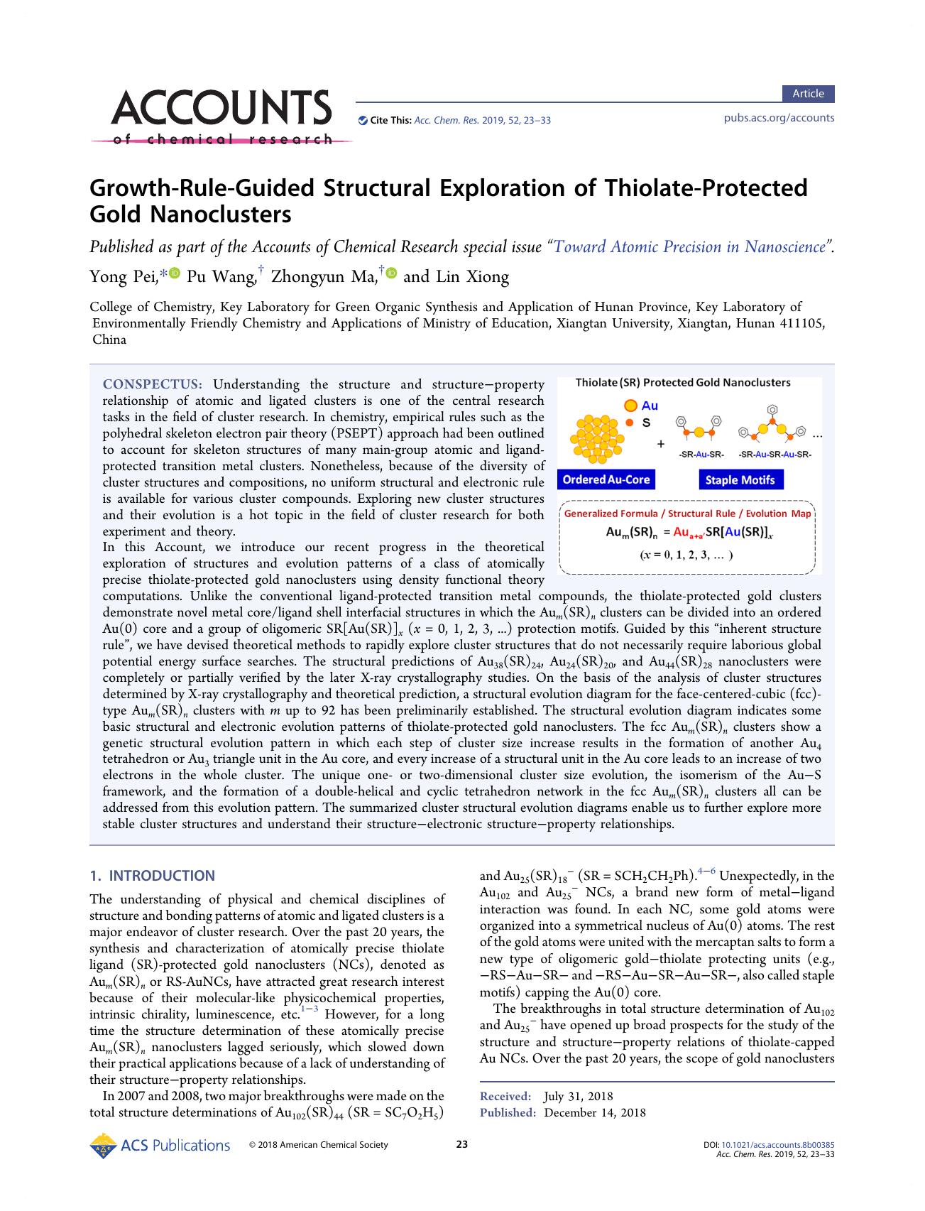 Growth-Rule-Guided Structural Exploration of Thiolate-Protected Gold Nanoclusters by Yong Pei; Pu Wang; Zhongyun Ma; Lin Xiong & Pu Wang & Zhongyun Ma & Lin Xiong
