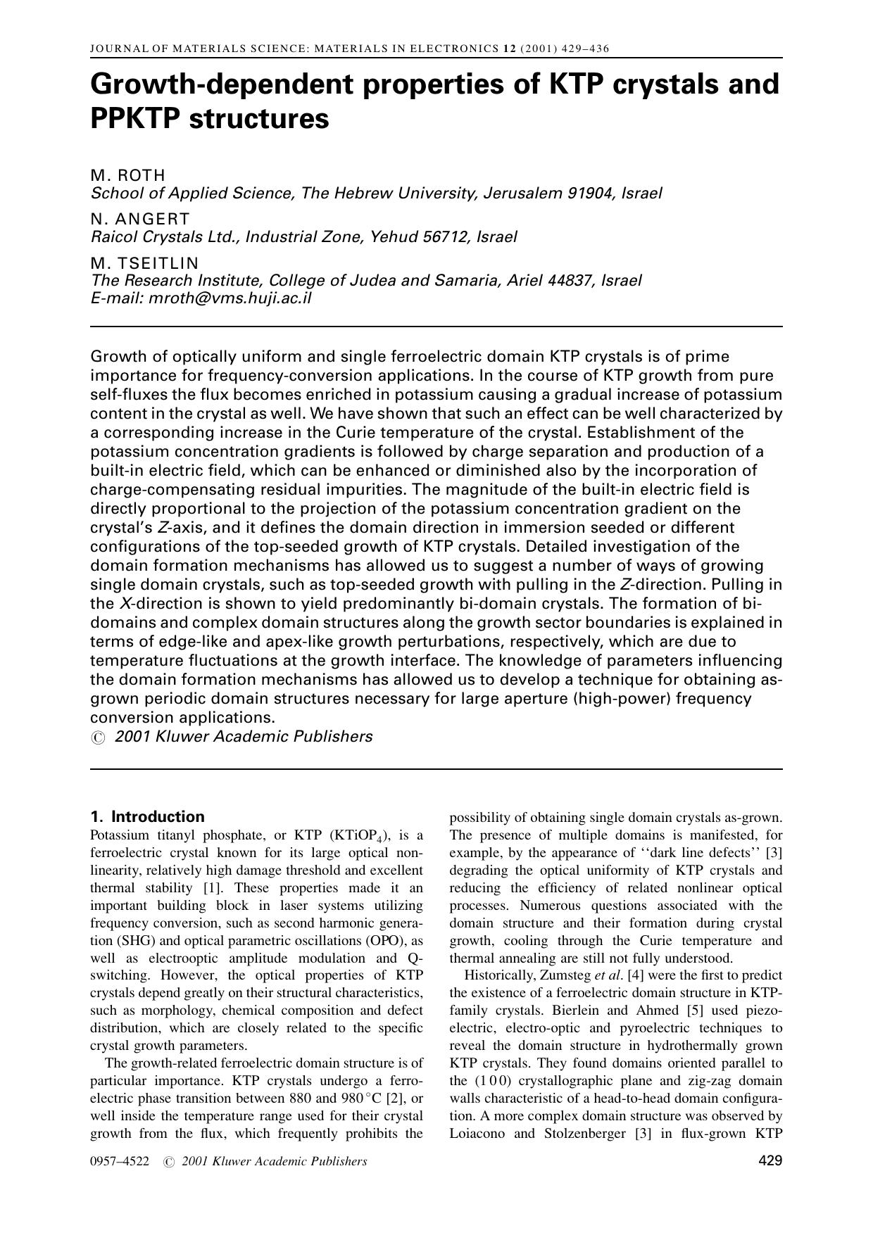 Growth-dependent properties of KTP crystals and PPKTP structures by Unknown