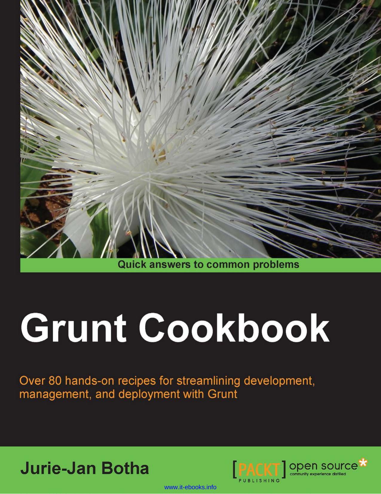 Grunt Cookbook: Over 80 hands-on recipes for streamlining development, management, and deployment with Grunt by Jurie-Jan Botha