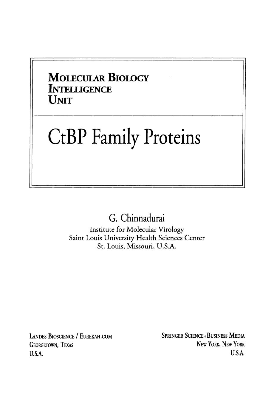 GtBP Family Proteins by G. Chinnadurai (auth.)