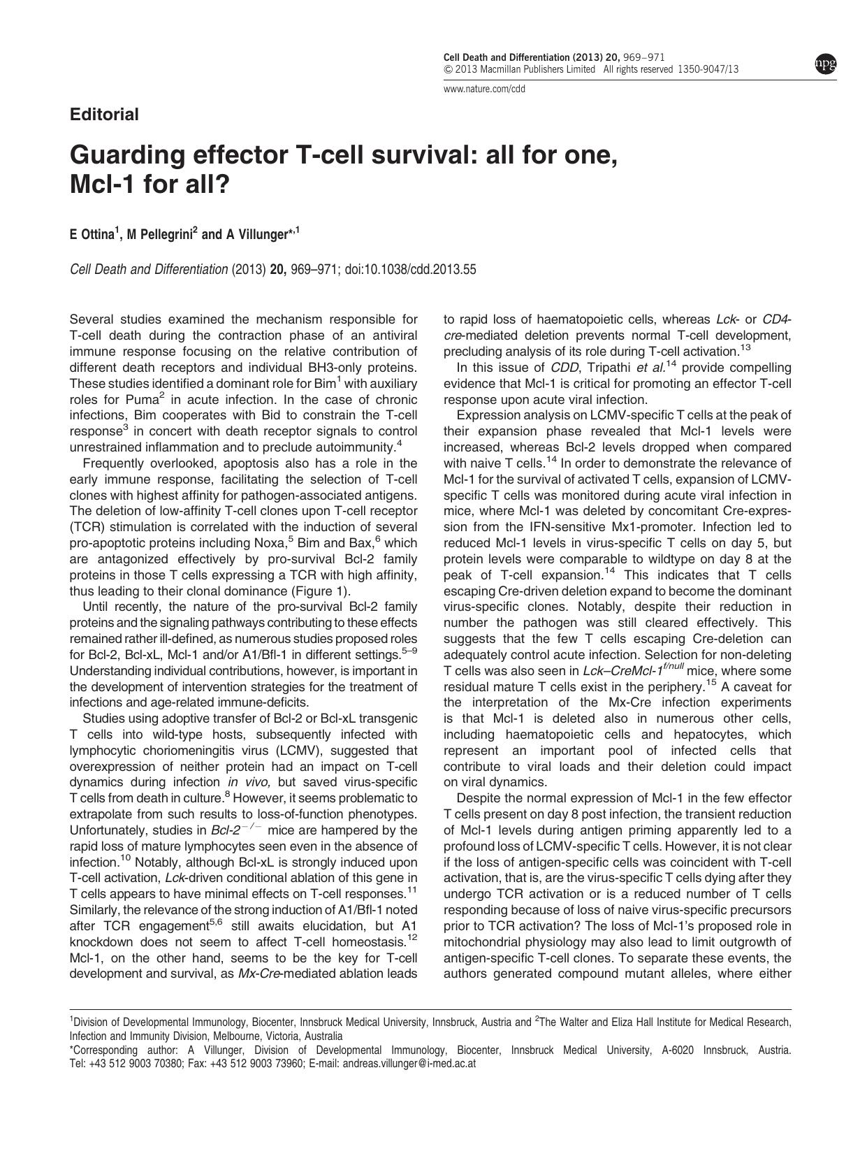 Guarding effector T-cell survival: all for one, Mcl-1 for all&quest; by E Ottina & M Pellegrini & A Villunger