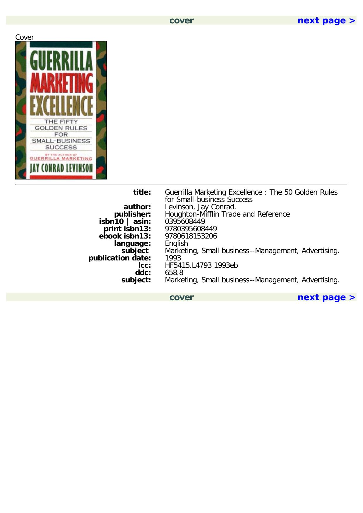 Guerrilla Marketing Excellence: The 50 Golden Rules for Small-Business Success by Jay Conrad Levinson