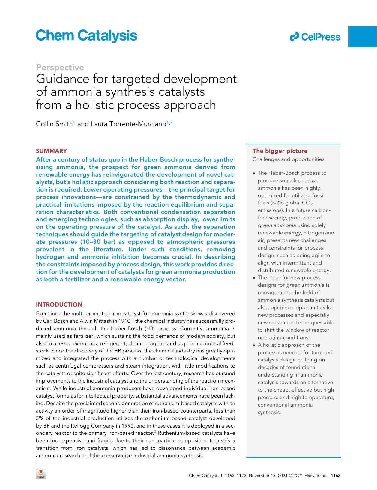 Guidance for targeted development of ammonia synthesis catalysts from a holistic process approach by Collin Smith & Laura Torrente-Murciano
