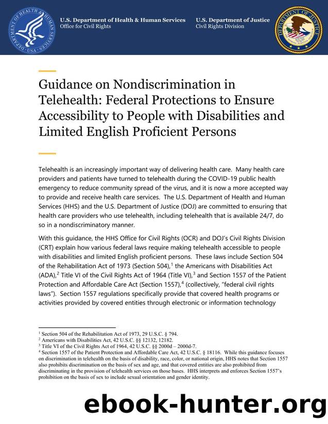 Guidance on Nondiscrimination in Telehealth: Federal Protections to Ensure Accessibility to People with Disabilities and Limited English Proficient Persons by Civil Rights Division