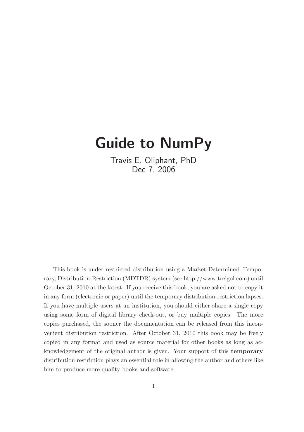 Guide to NumPy (for Python) (2006) by Unknown